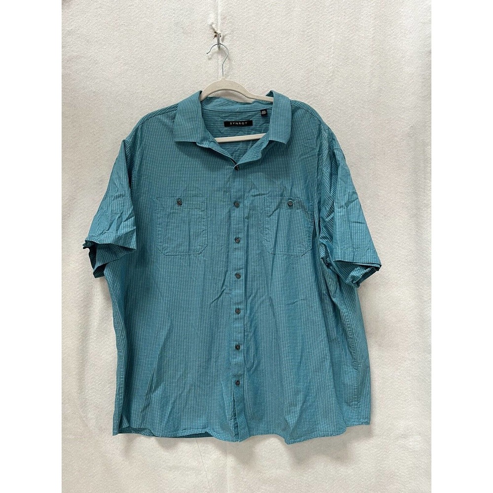 Synrgy Men’s Short Sleeve Button Down Blue / teal Shirt Size 2xl